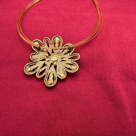 VTG Chico’s Gold-Tone Boho Crystal Flower Choker Pendant Necklace - Picture 10 of 10